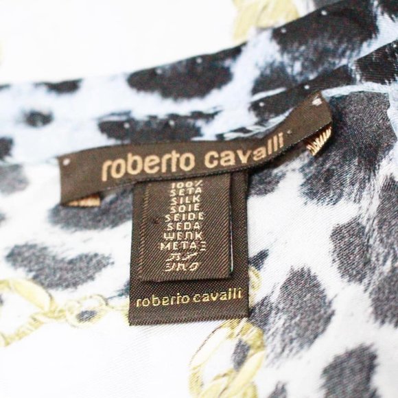 ROBERTO CAVALI #43096 Blue Silk Scarf - Picture 3 of 4